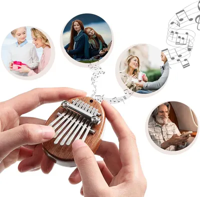 Demonstrates the versatility of the thumb piano by showing it can be enjoyed across multiple scenarios: as a gift for loved ones, for outdoor music sessions, for social gatherings, and for personal…