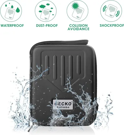 Communicates the protective case's multiple durability features to reassure shoppers that their device will be protected from water, dust, impacts, and shocks.