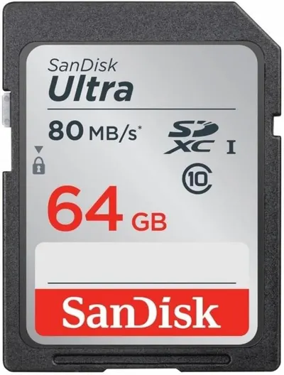 Provides a clean, catalog-style view of the SD card product showing the brand, capacity, and speed specifications without any additional design elements or text overlays.