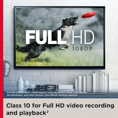 Communicates the product's technical performance capabilities—Full HD 1080P video recording and playback—to reassure shoppers that this memory card can handle high-quality video.