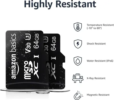 Communicates the comprehensive durability and protection features of the memory card across multiple resistance categories to reassure shoppers of its reliability in various conditions.