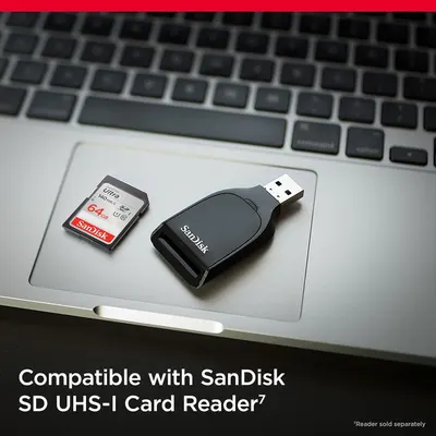 Demonstrates that the product is compatible with SanDisk SD UHS-I Card Reader, reassuring shoppers about device compatibility and ease of use. Shows compatibility with specific SanDisk hardware to…