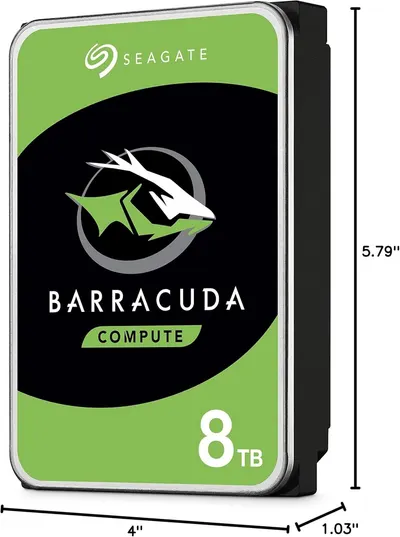 Communicates the exact physical size of the hard drive (5.79" x 4" x 1.03") to help shoppers understand if it will fit their setup and confirm form factor compatibility.