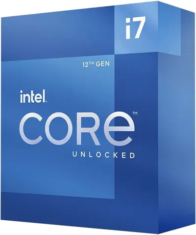 Showcases the Intel brand and specific product line (Core i7 12th Gen Unlocked) to communicate the processor's generation, performance tier, and overclocking capability to tech-savvy shoppers.