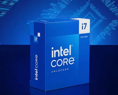 Displays the Intel Core i7 14th Gen processor packaging in a clean, catalog-style presentation to show shoppers what they will receive.