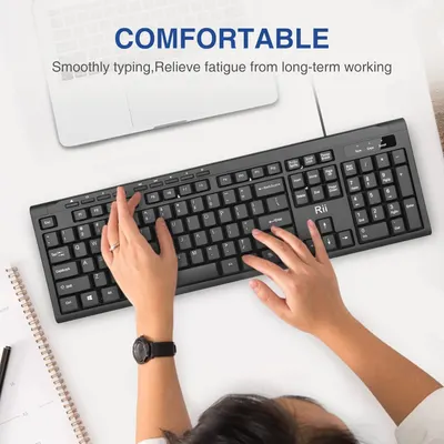 Communicates that the keyboard provides a comfortable typing experience and helps relieve fatigue during long work sessions, reassuring shoppers about ergonomic benefits.