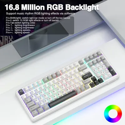Explains how to control the keyboard's RGB backlight features using specific keyboard shortcuts, showing shoppers the customization options available. Highlights the extensive RGB lighting…