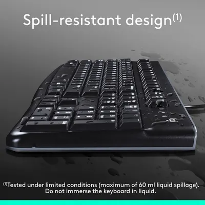 Communicates that the keyboard can withstand liquid spills up to 60ml, reassuring shoppers about durability and protection against accidental damage.