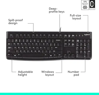 This image breaks down the keyboard's physical components and structural features to help shoppers understand what the product is made of and how it's designed. Communicates the product's…