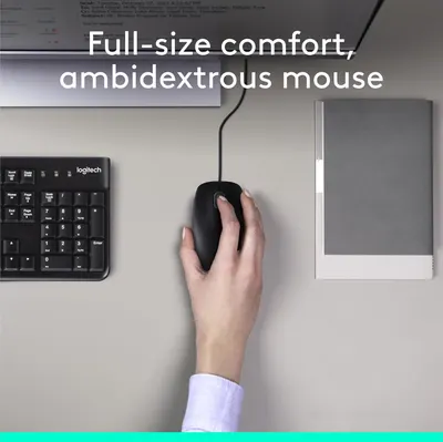 Communicates that the mouse is designed for comfortable full-size use and can be used by both left and right-handed users, reassuring shoppers of ergonomic versatility.