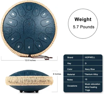 Communicates the exact physical size and weight of the steel tongue drum to help shoppers understand portability and space requirements. Provides comprehensive product details including brand, key,…