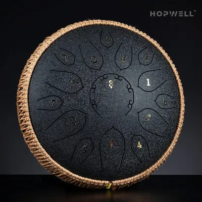 Shows the physical layout and numbered tone sections of the steel tongue drum, helping shoppers understand the instrument's structure and how different areas produce different notes.
