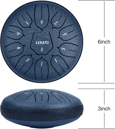 Communicates the exact physical size of the steel tongue drum (6 inches diameter, 3 inches height) to help shoppers understand how compact and portable the instrument is.
