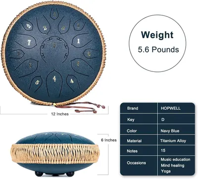 Communicates the physical size and weight of the steel tongue drum to help shoppers understand its portability and dimensions before purchase. Provides comprehensive product specifications in a…