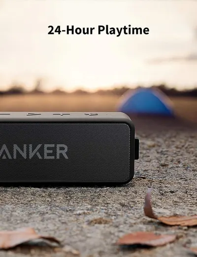 Communicates the speaker's long battery life to reassure shoppers they can enjoy extended playtime without recharging, ideal for outdoor activities and travel. Highlights the key benefit of 24-hour…