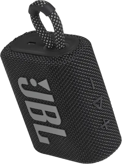 Provides a clear, distraction-free view of the JBL portable speaker showing its design, texture, and carry handle for catalog presentation.