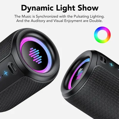 Highlights the product's dynamic light show feature that synchronizes with music to enhance the auditory and visual entertainment experience.