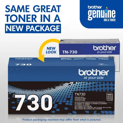 Communicates that Brother Genuine toner now comes in updated packaging while reassuring shoppers that the product inside remains the same quality.