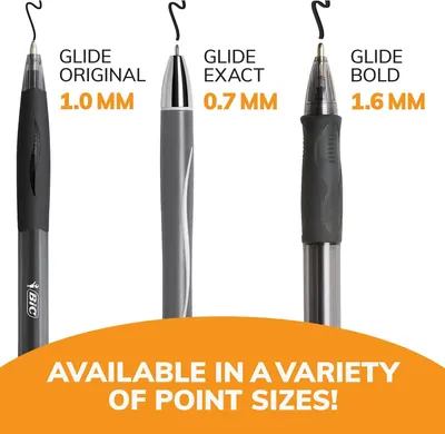 Shows the brand's product lineup of three different pen point sizes (1.0mm, 0.7mm, 1.6mm) to help shoppers choose the right variant for their writing needs.