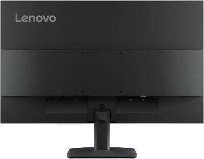 Provides a clean, catalog-style view of the Lenovo monitor from the rear, showing the product's physical design, ports, and stand without any distractions.