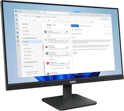 Demonstrates the monitor's compatibility and functionality with Microsoft Outlook and professional email applications, showing shoppers it's suitable for office work and productivity tasks.
