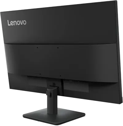Provides a clean, catalog-style view of the Lenovo monitor from the rear angle, showing the product design and branding without distractions.