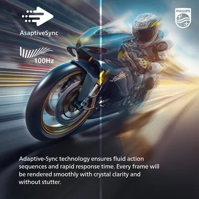 Communicates the monitor's Adaptive-Sync technology and 100Hz refresh rate to reassure gamers that the display delivers smooth, stutter-free performance with rapid response time and crystal-clear…