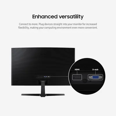 Communicates that the monitor offers enhanced versatility by allowing users to plug devices directly into the monitor via HDMI and D-sub ports, making the computing environment more convenient and…