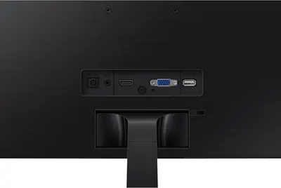 Highlights the monitor's various connectivity ports (DC power, HDMI, VGA, USB service) to reassure shoppers about compatibility and connection flexibility.