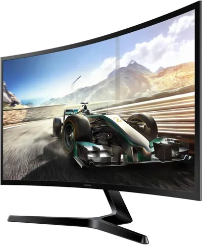 Provides a clean, catalog-style view of the curved gaming monitor displaying its screen and design without distractions.