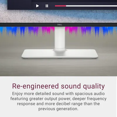 Communicates the monitor's superior audio capabilities with improved output power, frequency response, and decibel range to reassure shoppers of premium sound quality.