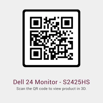 Instructs shoppers to scan the QR code to access an interactive 3D view of the product, enhancing their ability to evaluate the monitor before purchase.