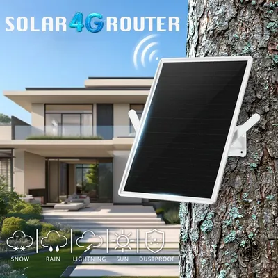 Communicates multiple key benefits of the solar 4G router including solar power capability, 4G connectivity, and comprehensive weather resistance across five different environmental conditions to…