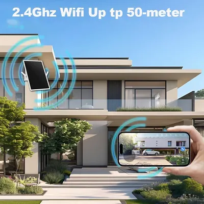 Communicates the product's wireless range capability (up to 50 meters) and WiFi frequency to reassure shoppers about strong connectivity coverage throughout their home. Demonstrates the benefit of…