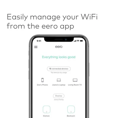 Demonstrates how users can easily manage their WiFi network through the eero mobile app, reassuring shoppers about ease of use and convenient control. Highlights the convenience and simplicity of…