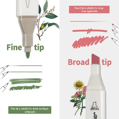 Explains the two different tip options available on the marker and demonstrates the line styles each tip produces, helping shoppers understand which tip suits their specific use case. Shows the…