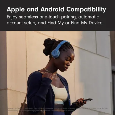 Communicates that the headphones work seamlessly with both iOS and Android devices, reassuring shoppers about cross-platform compatibility and ease of pairing. Highlights compatibility features…