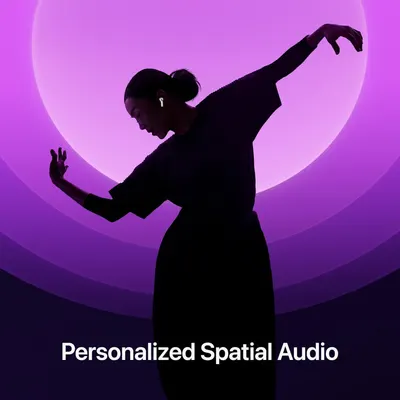 Highlights the personalized spatial audio feature to communicate an immersive, customized listening experience that adapts to the user.
