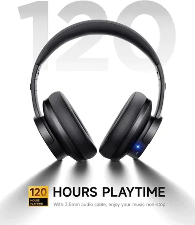 Communicates the exceptional battery performance of the headphones, reassuring shoppers they can enjoy extended listening without frequent recharging. Highlights the long battery life and wired…