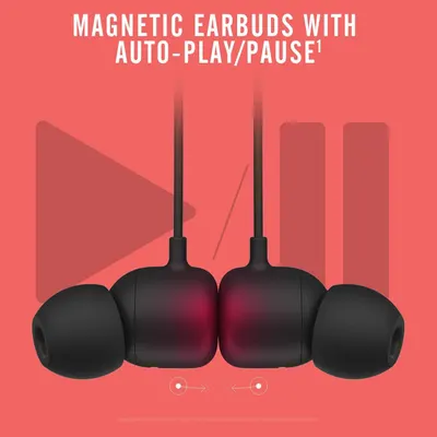 Highlights the magnetic earbuds' auto-play/pause feature to communicate convenience and smart functionality to shoppers.