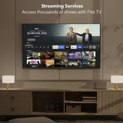 Demonstrates the Fire TV's compatibility with multiple streaming platforms (Netflix, Prime Video, Apple TV+, YouTube, Max, Peacock, etc.) to reassure shoppers they can access all their favorite…