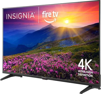 Communicates the brand partnership between INSIGNIA and Fire TV, while highlighting the 4K Ultra High Definition capability to establish product quality and smart TV functionality.
