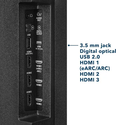 This image breaks down the physical ports and connection options available on the product, helping shoppers understand what devices and cables they can connect to it.