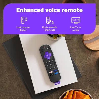 Highlights three distinct benefits of the enhanced voice remote: the ability to find a lost remote, customizable shortcuts for quick access, and one-click Live TV functionality.