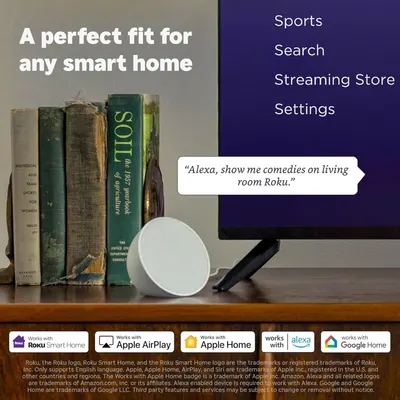 Demonstrates that the product works seamlessly with multiple smart home ecosystems (Roku, Apple, Alexa, Google) to reassure shoppers of broad compatibility and ease of integration. Shows the…