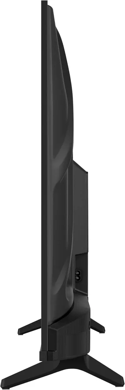 Provides a clean side-profile view of the TV to show its slim design and physical form factor on a white background.