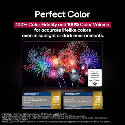 Communicates the display's superior color accuracy and vibrancy, reassuring shoppers that colors will appear lifelike in any lighting condition, supported by third-party certification.
