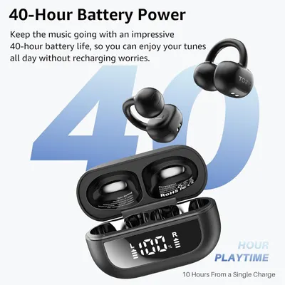 Highlights the impressive 40-hour battery life to reassure shoppers they can use the earbuds all day without frequent recharging. Communicates the key benefit of extended playtime, emphasizing…