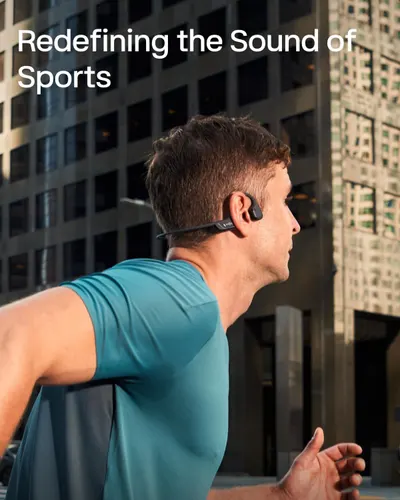 Demonstrates the product in a real-world athletic context to help shoppers visualize using the headphones during outdoor sports and fitness activities.