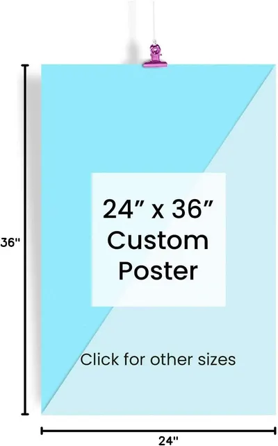 Communicates the exact physical size of the poster (24 inches x 36 inches) with visual dimension arrows to help shoppers understand the product's scale before purchase.